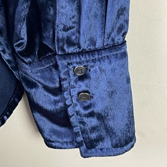 Anthropologie Maeve Blue Velvet Tie-Neck Button-down Tunic Sz US 2 Elegant - Picture 8 of 13